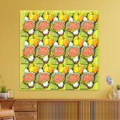 Pompoenen, Soep en Gestreepte Achtergrond Canvas Afdruk (Insitu (Woonkamer))