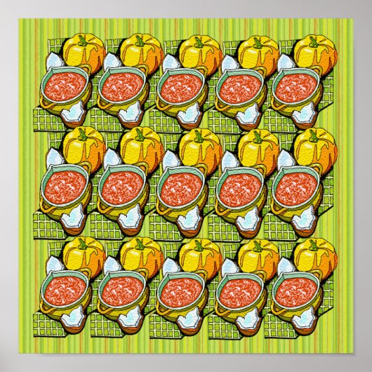 Pompoenen, Soep en Gestreepte Achtergrond Klein Poster (Voorkant)