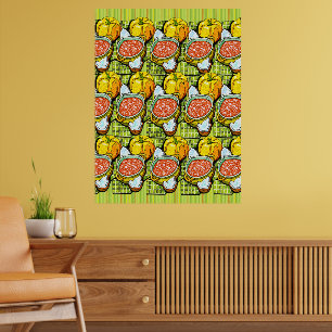 Pompoenen, Soep en Gestreepte Achtergrond Poster