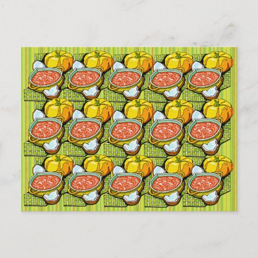 Pompoenen, soep en gestripte achtergrond briefkaart (Voorkant)