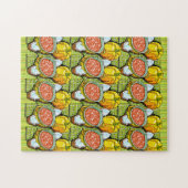 Pompoenen, soep en gestripte achtergrond legpuzzel (Horizontaal)