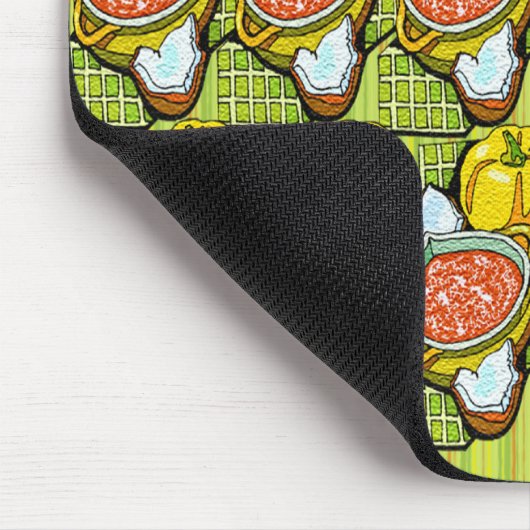 Pompoenen, soep en gestripte achtergrond muismat (Hoek)