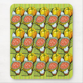 Pompoenen, soep en gestripte achtergrond muismat