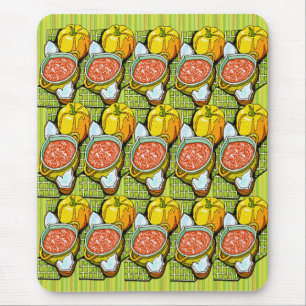 Pompoenen, soep en gestripte achtergrond muismat