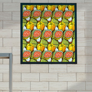 Pompoenen, soep en gestripte achtergrond poster