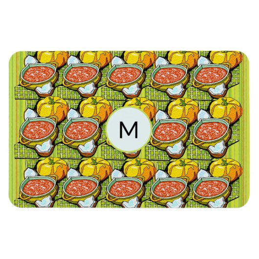 Pompoenen, soep en gestripte achtergrondmonogram magneet (Horizontaal)