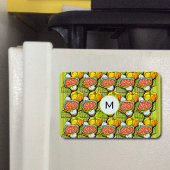 Pompoenen, soep en gestripte achtergrondmonogram magneet