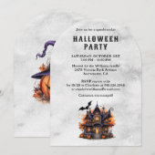 Pompoenen spookhuis vleermuizen Halloween Party Kaart (Voorkant / Achterkant)