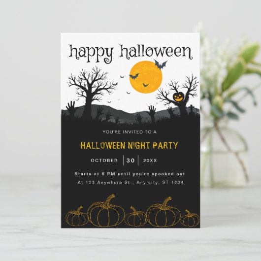 Pompoenen Spooky Trees Oranje Black Halloween Part Kaart (Staand voorkant)