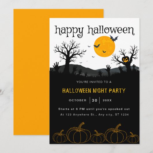 Pompoenen Spooky Trees Oranje Black Halloween Part Kaart (Voorkant / Achterkant)