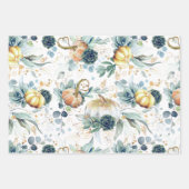 Pompoenen Succulenten Goud Groen Eucalyptus Herfst Inpakpapier Vel (Voorkant)