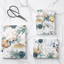 Pompoenen Succulenten Goud Groen Eucalyptus Herfst Inpakpapier Vel