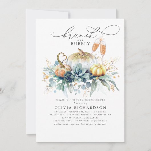 Pompoenen Succulents Greenery Herfst Vrijgezellenf Kaart (Voorkant)