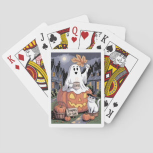 Pompoenen te koop & Cafeïne Ghost met Cat V3 Pokerkaarten