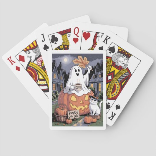 Pompoenen te koop & Cafeïne Ghost met Cat V3 Pokerkaarten (Achterkant)