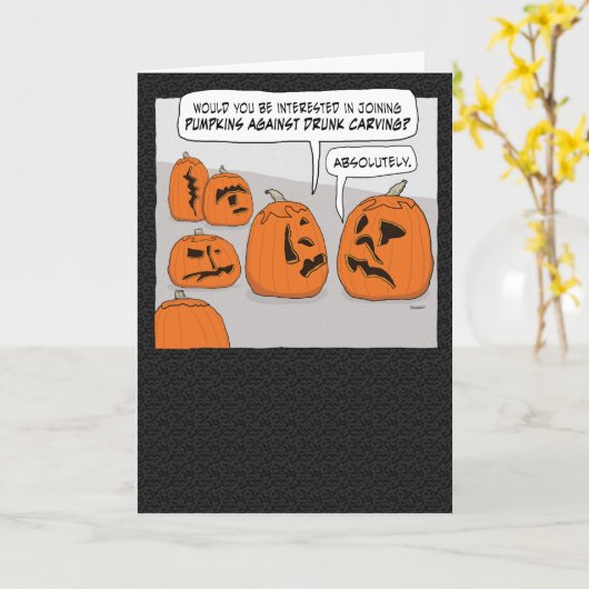 pompoenen tegen Drink Carving Halloween Kaart (Gele Bloem)