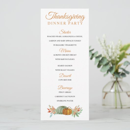 Pompoenen Thanksgiving Herfst Diner Menu Kaart (Staand voorkant)