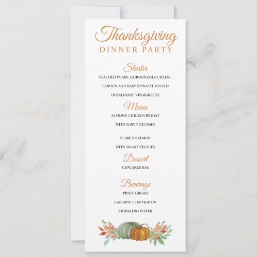 Pompoenen Thanksgiving Herfst Diner Menu Kaart (Voorkant)