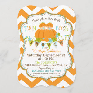 Pompoenen Twin Boys Herfst Baby Shower-uitnodiging Kaart