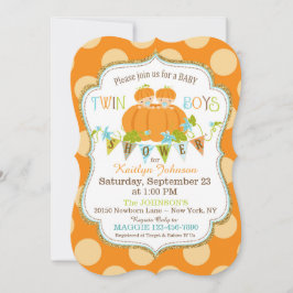 Pompoenen Twin Boys Herfst Baby Shower-uitnodiging Kaart
