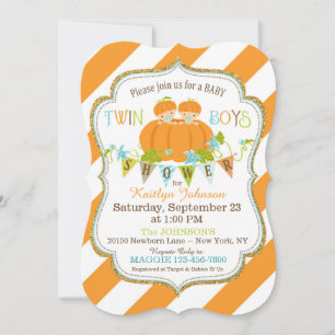 Pompoenen Twin Boys Herfst Baby Shower-uitnodiging Kaart