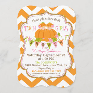 Pompoenen Twin Girls Herfst Baby Shower Invitation Kaart