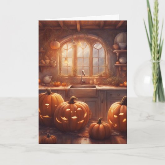 Pompoenen Uithollen voor Halloween Kaart (Voorkant)