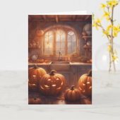 Pompoenen Uithollen voor Halloween Kaart (Gele Bloem)