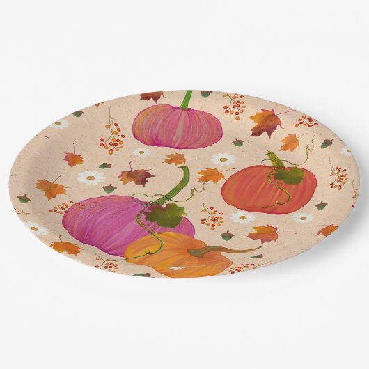Pompoenen vallen bladeren patroon papieren bordje (Gekanteld)