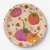 Pompoenen vallen bladeren patroon papieren bordje (Voorkant)
