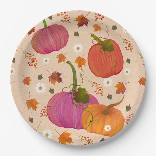Pompoenen vallen bladeren patroon papieren bordje (Voorkant)