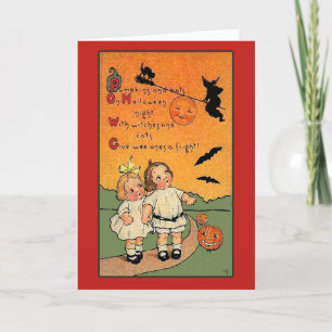 Pompoenen, Vleermuizen, Heksen, Petten Halloween K Kaart