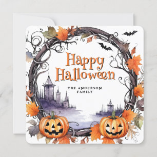 Pompoenen Vleermuizen Waterverf Happy Halloween Ka Feestdagenkaart