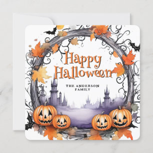 Pompoenen Vleermuizen Waterverf Happy Halloween Ka Feestdagenkaart