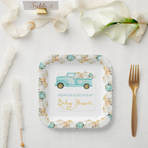 Pompoenen Vrachtwagen Groen Goud Baby shower Papieren Bordje