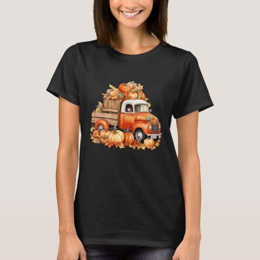 pompoenen vrachtwagen slepen herfst vibes t-shirt (Voorkant)