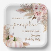 Pompoenen Waterverf Boho Meisjes Herfst 1e Verjaar Papieren Bordje (Voorkant)