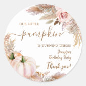 Pompoenen Waterverf Boho Meisjes Herfst 3e verjaar Ronde Sticker (Voorkant)