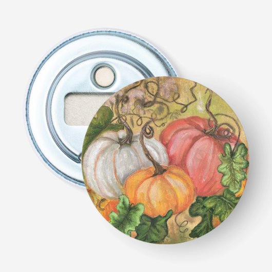 Pompoenen - Waterverf Button Flesopener (Voorkant)