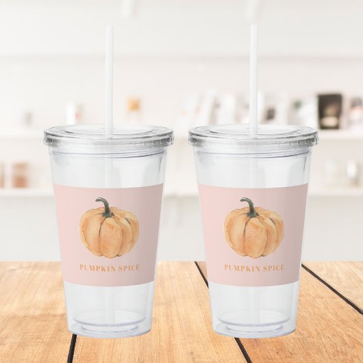 Pompoenen Waterverf pompoen | Oranje en roze Acryl Drinkbeker