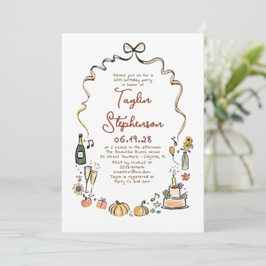 Pompoenen Whimsical Funky Hand getrokken Herfst Ve Kaart (Staand voorkant)