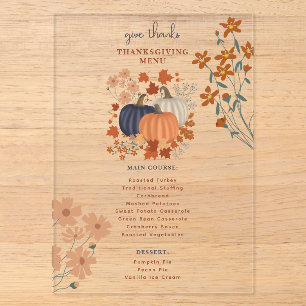 Pompoenen Wilde Bloemen Thanksgiving Diner Menu Acryl Uitnodigingen