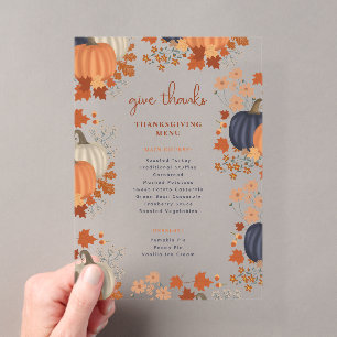 Pompoenen Wilde Bloemen Thanksgiving Diner Menu Acryl Uitnodigingen