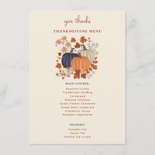 Pompoenen Wildflowers Thanksgiving Dinner Menu (Voorkant)