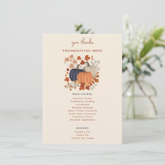 Pompoenen Wildflowers Thanksgiving Dinner Menu (Staand voorkant)