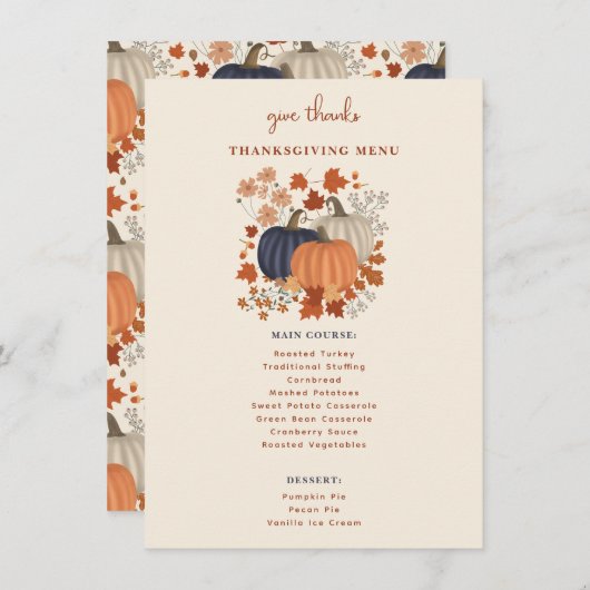 Pompoenen Wildflowers Thanksgiving Dinner Menu (Voorkant / Achterkant)