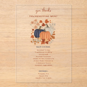 Pompoenen Wildflowers Thanksgiving Dinner Menu Acryl Uitnodigingen