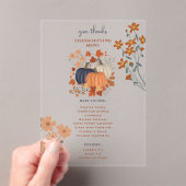 Pompoenen Wildflowers Thanksgiving Dinner Menu Acryl Uitnodigingen (Insitu (Draagbaar))