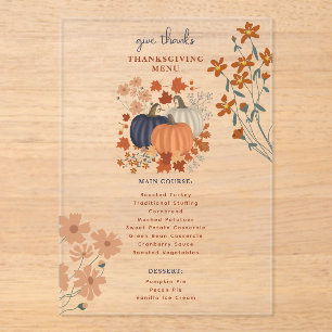 Pompoenen Wildflowers Thanksgiving Dinner Menu Acryl Uitnodigingen