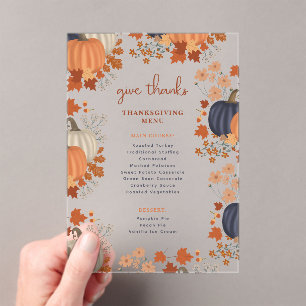 Pompoenen Wildflowers Thanksgiving Dinner Menu Acryl Uitnodigingen